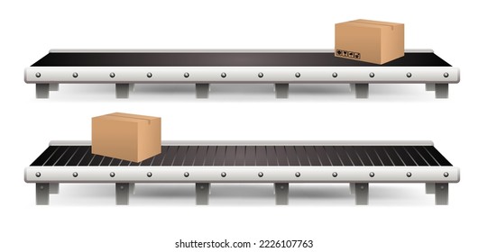 conveyor belt with carton isolated on 

white background
