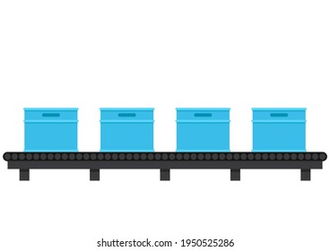 Cinturón de transporte. Vector de tasa. Crate en la correa del contenedor.