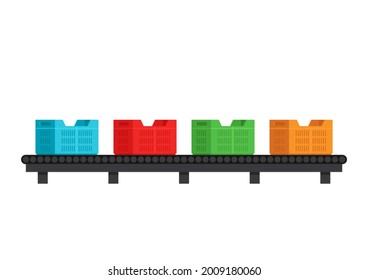 Cinturón de transporte. Vector de tasa. Crate en la correa del contenedor.