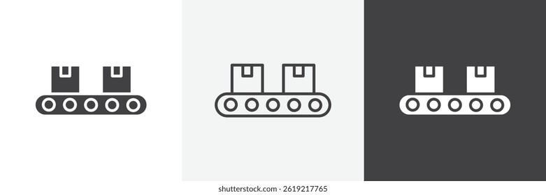 Conveyor belt flat and liner vector icons set