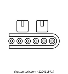 Diseño de iconos de la correa de transmisión. Transportador de correa con icono de carga, aislado en fondo blanco. ilustración vectorial