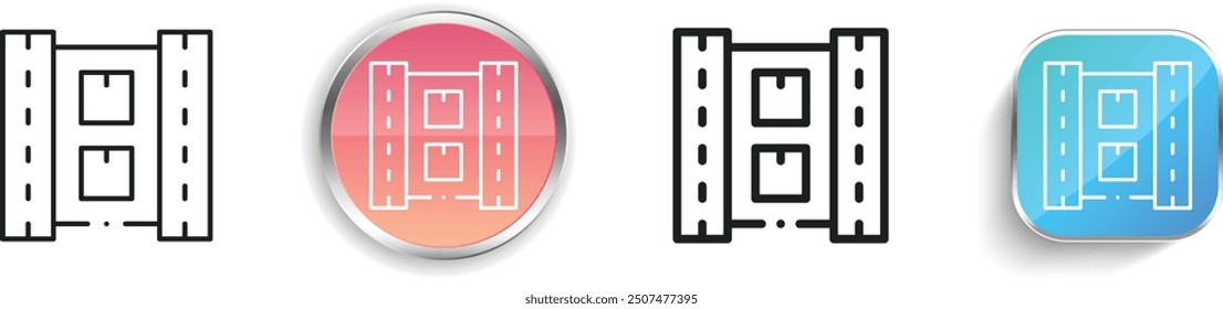 Icono de la cinta transportadora. Diseño de estilo lineal delgado, regular y de Botón aislado sobre fondo blanco
