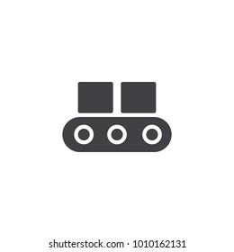 Conveyor belt icon vector, filled flat sign, solid pictogram isolated on white. Cardboard boxes on factory platform industry symbol, logo illustration.