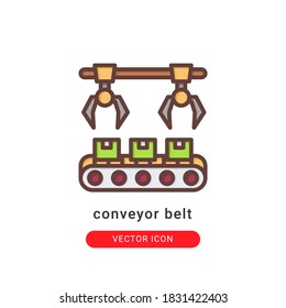 ilustración del vector de icono de cinta transportadora. diseño de color lineal por icono de correa transportadora.
