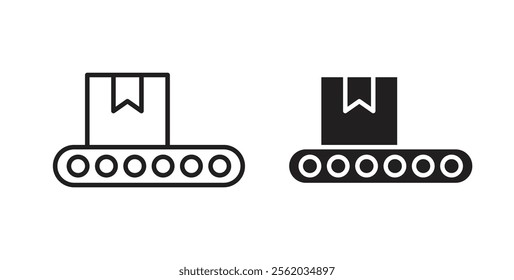 Conveyor belt icons in flat and line style set.