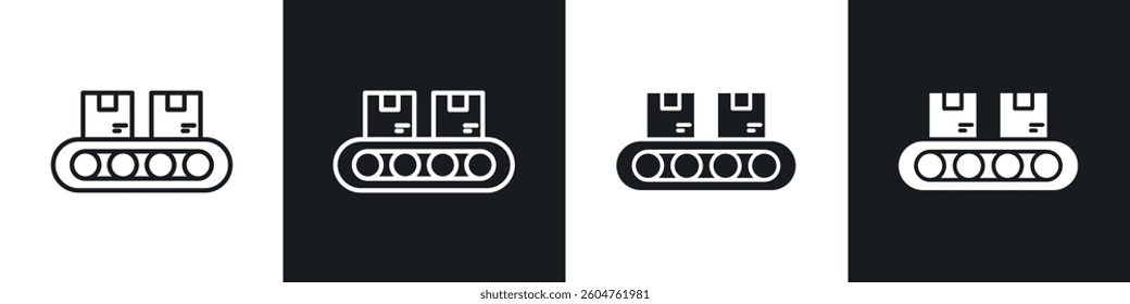 Conveyor belt icons in flat and linear vector illustration on white background.