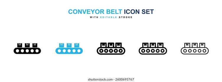 Conveyor belt icons graphics set in black and blue colors
