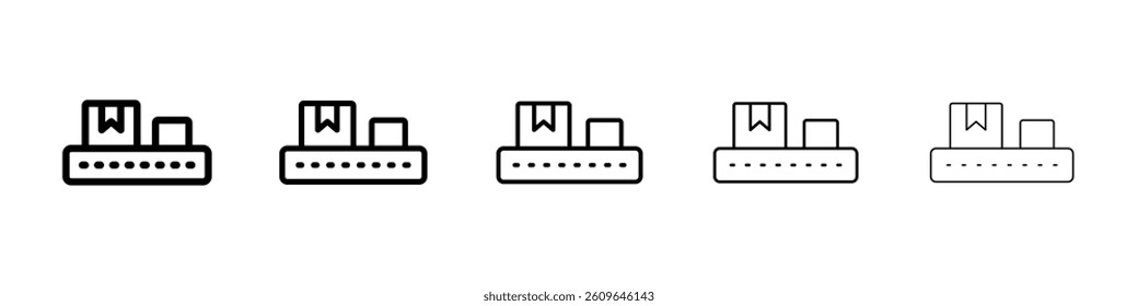 Conveyor belt icons vectors set in different stroke lines
