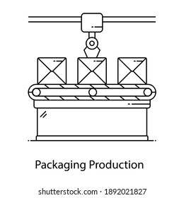 
Conveyor belt linear icon, cargo transporter 
