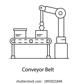 
Conveyor belt linear icon, cargo transporter 