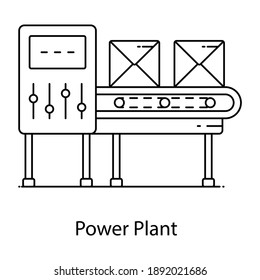 
Conveyor belt, linear icon of production plant 