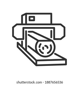 Conveyor Belt with Log Sawing Process , linear icon. Line with editable stroke