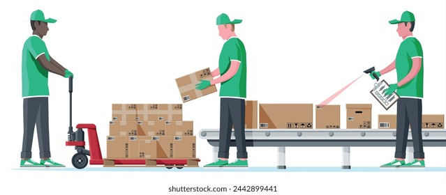 Conveyor Belt Machine Concept Isolated on White. Modern Factory Equipment. Warehouse Process Service. Package X-ray Baggage. Security, Logistic and Delivery. Cartoon Flat Vector Illustration