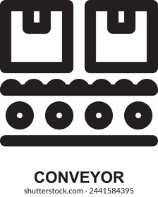conveyor, conveyor belt, machine, logistics, manufacturing, supply chain, factory, industry expanded outline style icon for web mobile app presentation printing