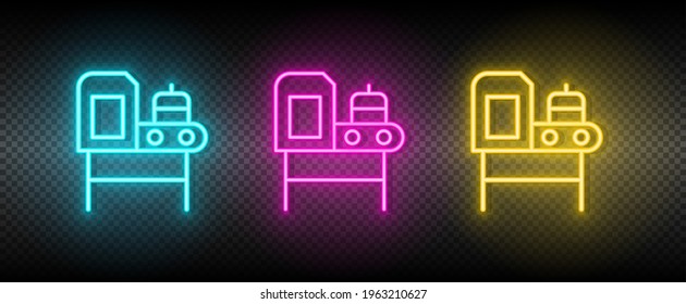 conveyor belt, machinery production neon icon set