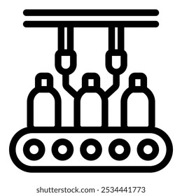 Icono de la línea de producción de embalaje de botellas de fabricación de cinta transportadora