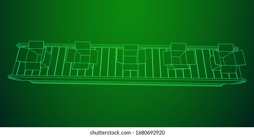 Conveyor belt section with open boxes. Factory production equipment. Wireframe low poly mesh vector illustration