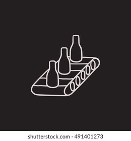 Conveyor belt system vector sketch icon isolated on background. Hand drawn Conveyor belt system icon. Conveyor belt system sketch icon for infographic, website or app.