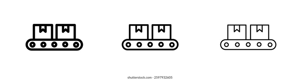 Conveyor belt thin line vector icon set.