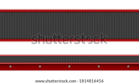 Conveyor belt top and side view, industrial empty processing production line, automated manufacturing engineering equipment for factory isolated on white background, Realistic 3d vector illustration