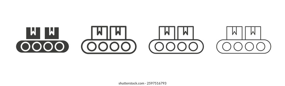 Conveyor belt vector icon set in black and white color.