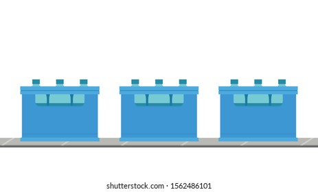 Conveyor belt. Water in the Crate. Crate vector. Crate on Conveyor belt.