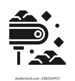 Conveyor black glyph icon. Automatic transportation of ore and rock. Coal mining. Heavy industry equipment. Silhouette symbol on white space. Solid pictogram. Vector isolated illustration