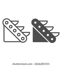 Förderer mit Schüsseln Linie und massives Symbol, Fertigungsausrüstung Konzept, geneigte Eimer Förderband Zeichen auf weißem Hintergrund, Umriss Stil Symbol für mobile und Web-Design. Vektorgrafiken