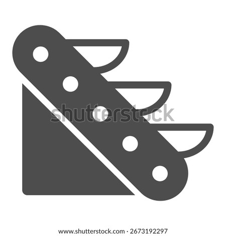 Conveyor with bowls solid icon, manufacturing equipment concept, inclined bucket conveyor belt sign on white background, glyph style icon for mobile and web design. Vector graphics