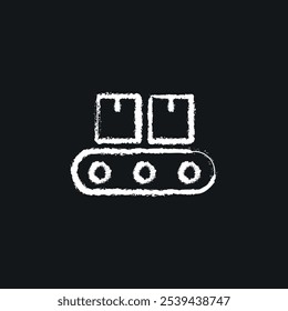 Conveyor with boxes chalk icon. Thin line customizable illustration. Contour symbol. Vector isolated outline drawing.