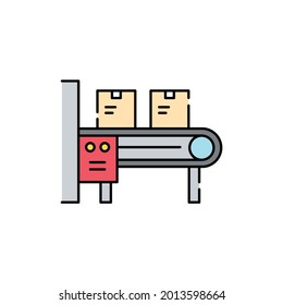 Conveyor with boxes сolor line icon. Pictogram for web page, mobile app, promo. UI UX GUI design element. Editable stroke.