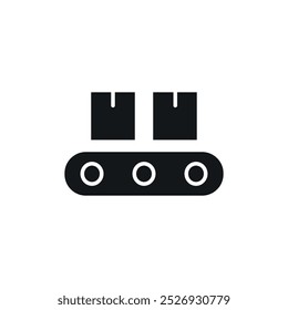 Conveyor with boxes simple glyph icon. Vector solid isolated black illustration.