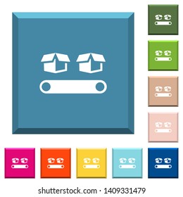 Conveyor with boxes white icons on edged square buttons in various trendy colors
