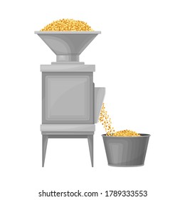 Conveyor with Cereal Grain Husking Process as Beer Production Vector Illustration