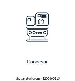 Conveyor concept line icon. Linear Conveyor concept outline symbol design. This simple element illustration can be used for web and mobile UI/UX.