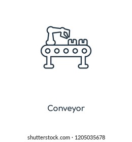 Conveyor concept line icon. Linear Conveyor concept outline symbol design. This simple element illustration can be used for web and mobile UI/UX.