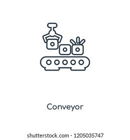 Conveyor concept line icon. Linear Conveyor concept outline symbol design. This simple element illustration can be used for web and mobile UI/UX.
