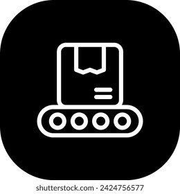 Conveyor delivery services icon with black filled line outline style. conveyor, factory, industry, production, belt, manufacturing, transportation. Vector Illustration