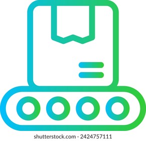 Icono de servicios de entrega de transportador con estilo de contorno degradado azul y verde. transportador, fábrica, industria, producción, correa, fabricación, transporte. Ilustración vectorial