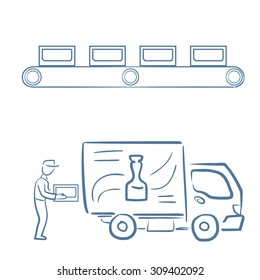 Conveyor delivery. Sketch icons.