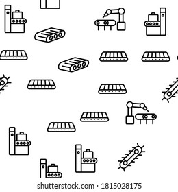 Conveyor Factory Tool Vector Seamless Pattern Thin Line Illustration