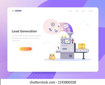 Conveyor generate leads. Managing sales vector concept in flat style. Marketing technology vector illustration.