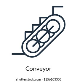 Conveyor icon vector isolated on white background, Conveyor transparent sign , thin symbols or lined elements in outline style