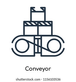 Conveyor icon vector isolated on white background, Conveyor transparent sign , thin symbols or lined elements in outline style