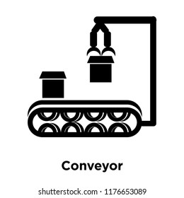 Conveyor icon vector isolated on white background, logo concept of Conveyor sign on transparent background, filled black symbol