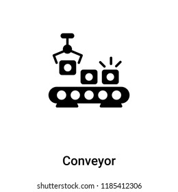 Conveyor icon vector isolated on white background, logo concept of Conveyor sign on transparent background, filled black symbol