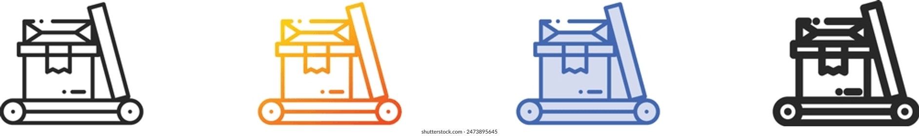 Förderer-Symbol.Dünne lineare, Verlaufs-, blaue Kontur und fett Stil Design isoliert auf weißem Hintergrund