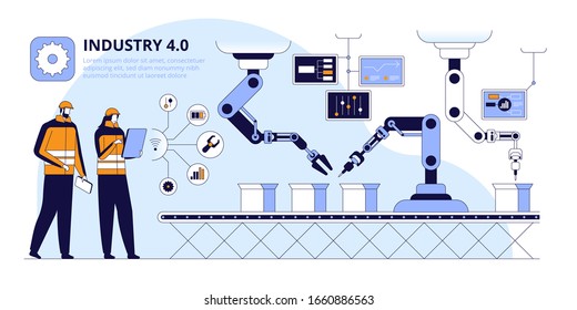 Conveyor Inspection Flat Vector Illustration Futuristic Stock Vector ...