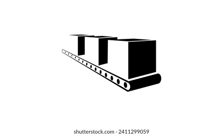 Conveyor line, boxes on a conveyor, black isolated silhouette svg