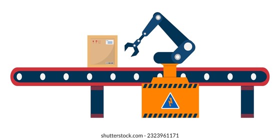 Conveyor line and Robotic arms. Vector illustration isolated on white background. eps10